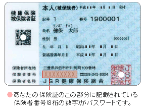 あなたの保険証のこの部分に記載されている保険者番号（8桁の数字）がパスワードです。